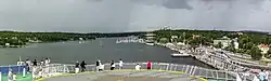 A passenger car ferry arrives at the coast of Mariehamn, Åland.