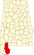 State map highlighting Baldwin County