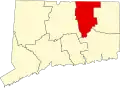 State map highlighting Tolland County