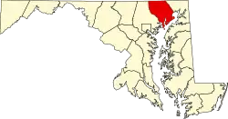 State map highlighting Harford County