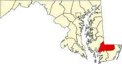 State map highlighting Wicomico County
