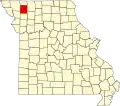 A state map highlighting Gentry County in the northwestern part of the state.