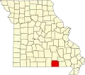 A state map highlighting Oregon County in the southern part of the state.