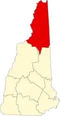 State map highlighting Coös County
