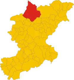The Comune of Cortina d'Ampezzo shaded red in the Province of Belluno