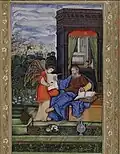 Saint Matthew writing the Gospel with an angel holding the volume, an Islamic miniature c. 1530 by Kesu Das for the Mughal king