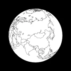 Figure 6: View of the Earth four hours before apogee from a Molniya orbit under the assumption that the longitude of the apogee is 90° E. The spacecraft is at an altitude of 24,043 km over the point 92.65° E 47.04° N.