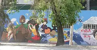 Wall mural depicting several anime characters