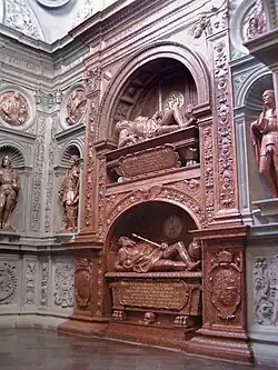 Tomb monument of Sigismund I the Old and Sigismund II Augustus in the Sigismund's Chapel of the Wawel Cathedral with multiple Vytis (Waykimas)