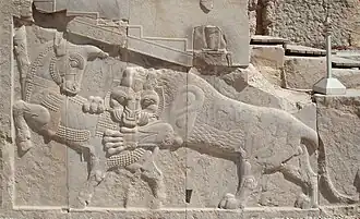 An iconic relief of lion and bull fighting, Apadana of Persepolis