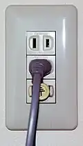 Japanese Class&nbsp;II polarized sockets with earth post, for a washing machine (similar to NEMA&nbsp;1-15)
