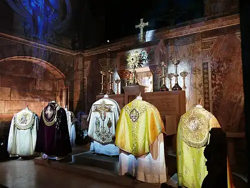 Display of religious vestments in the crypt