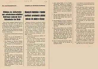 Poster in German and Polish listing decrees of labour obligations