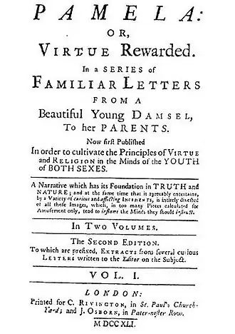 Tolkien was following the tradition of Samuel Richardson's 1740 novel Pamela; or, Virtue Rewarded in the conceit of a found manuscript.[1]