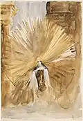 St. Teresa of Avila, wearing a Carmelite habit, levitates, surrounded by golden rays of light.