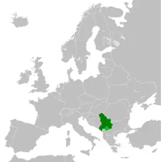 Serbia and Montenegro, with light green representing United Nations Administered Kosovo