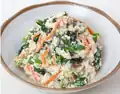 Shira-ae, a slightly sweet and smooth Japanese side dish made from mashed tofu with vegetables and konjac.