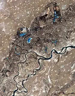 The swirls and curves of the previous courses of the Songhua River in northeast China