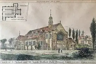 Shaw's St Michael and All Angels, drawn by Maurice Adams for Building News, 1879