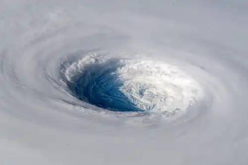 Space view of a well-defined eye of a tropical cyclone