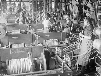Rope laying machines in a Scottish rope factory, November 1918