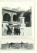 [Top] The Hot shot furnace at a right shoulder angle and a 10-in. columbard cannon pointing to Charleston.[65][Bottom] The Gorge and the Sally Port, April 1861, after its surrender