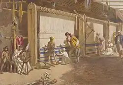 Chromolithograph of the Jubbulpore School of Industry by William Simpson during his time in India, published in 1867.