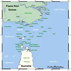A map of the Torres Strait Islands.