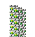 View along a axis of three columns of tourmaline units forming a bundle