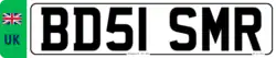 Registration plate with green patch as for zero-emissions vehicles (GB)