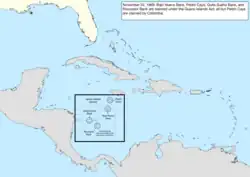 Map of the change to the United States in the Caribbean Sea on November 22, 1869