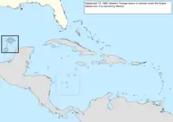 Map of the change to the United States in the Caribbean Sea on September 13, 1880