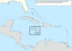 Map of the change to the United States in the Caribbean Sea on June 1, 1882