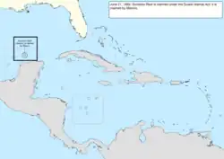 Map of the change to the United States in the Caribbean Sea on June 21, 1884