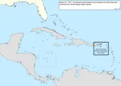 Map of the change to the United States in the Caribbean Sea on March 31, 1917
