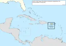 Map of the change to the United States in the Caribbean Sea on July 25, 1952