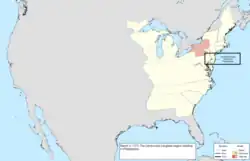 Map of the change to the United States in central North America on March 4, 1777