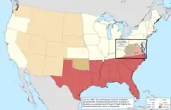 Map of the change to the United States in central North America on June 20, 1863