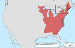 Map of the change to the international disputes involving the United States in central North America on January 17, 1777