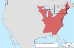 Map of the change to the international disputes involving the United States in central North America on April 5, 1781