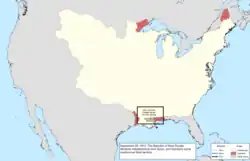 Map of the change to the international disputes involving the United States in central North America on September 26, 1810