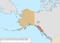 Map of the change to the United States in northwest North America on July 15, 1870