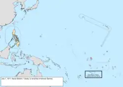Map of the change to the United States in the Pacific Ocean on July 7, 1911