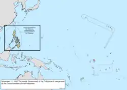 Map of the change to the United States in the Pacific Ocean on November 15, 1935