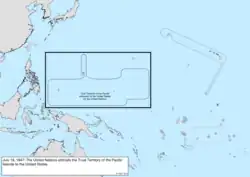 Map of the change to the United States in the Pacific Ocean on July 18, 1947