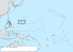 Map of the change to the United States in the Pacific Ocean on August 1, 1950