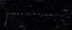 Voyager 2's trajectory from the Earth, following the ecliptic through 1989 at Neptune and now heading south into the Pavo constellation