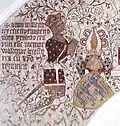 Fresco of Valdemar IV Atterdag as king. Notice the crest on the Danish coat of arms, Saint Peter's Church, Næstved.