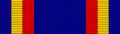 Dark blue ribbon with medium-width dark blue, yellow, and orange stripes at each border