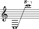 {
\new Staff \with { \omit Score.TimeSignature }
\key c \major \cadenzaOn
\clef treble c1 \glissando s \ottava #1 c''''
}